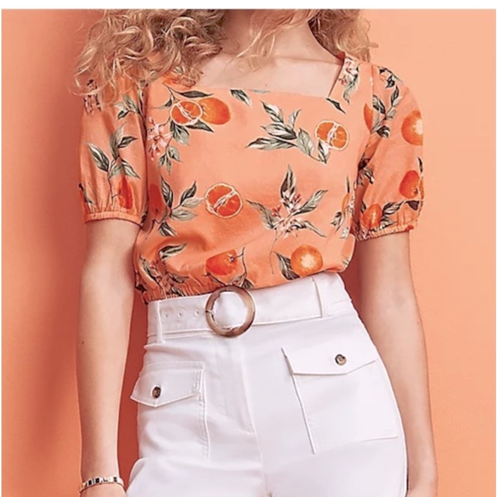 LOFT Peach Floral Square-Neck Crop Top